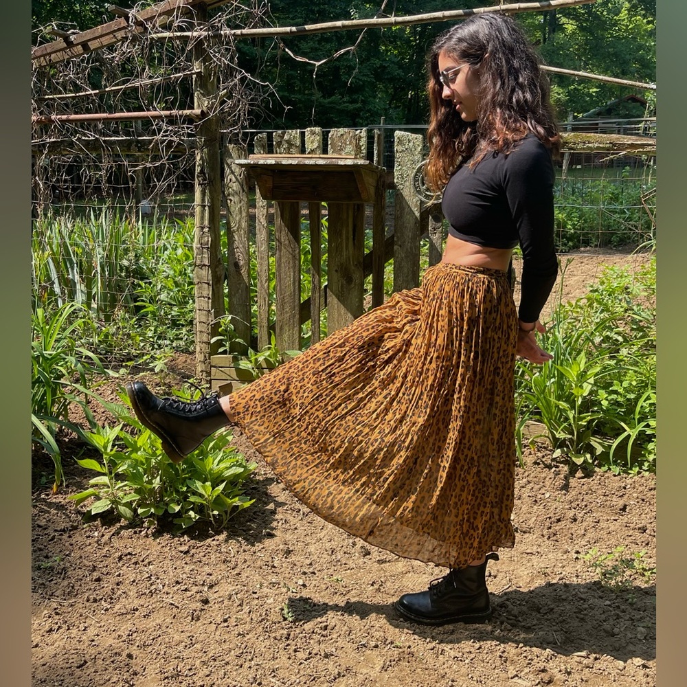 Free People Cheetah Print Skirt X-Sm Pre-owned Tan Brown Black Midi Maxi Length
